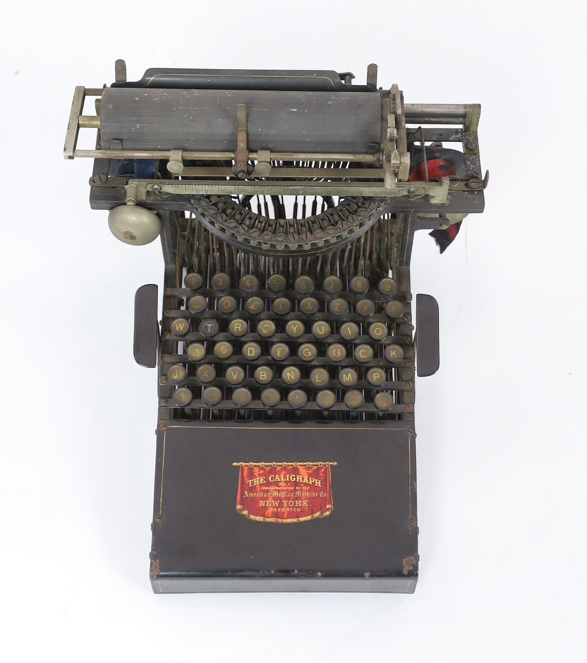 An early typewriter, The Caligraph No.1 manufactured by The American Writing Machine Co. of New York, 33.5cm wide, 43cm deep, 32cm high